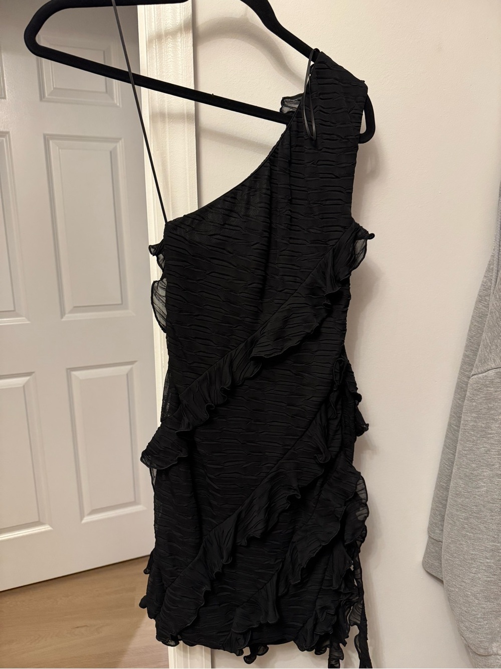 Zara One-Shoulder Black Ruffle Mini Dress - Picture 5 of 5